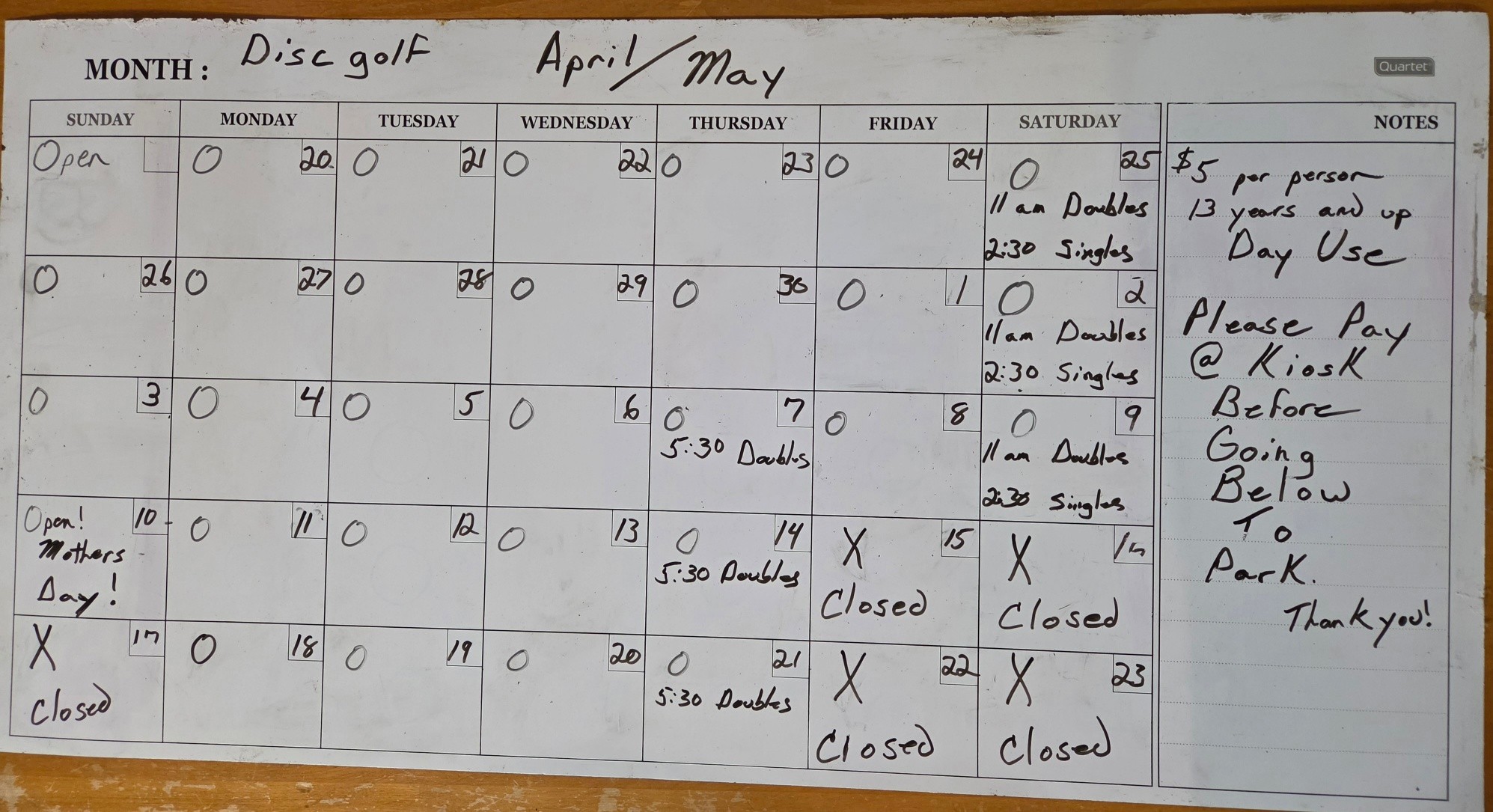 Camp Serene availability calendar — April/May 2026